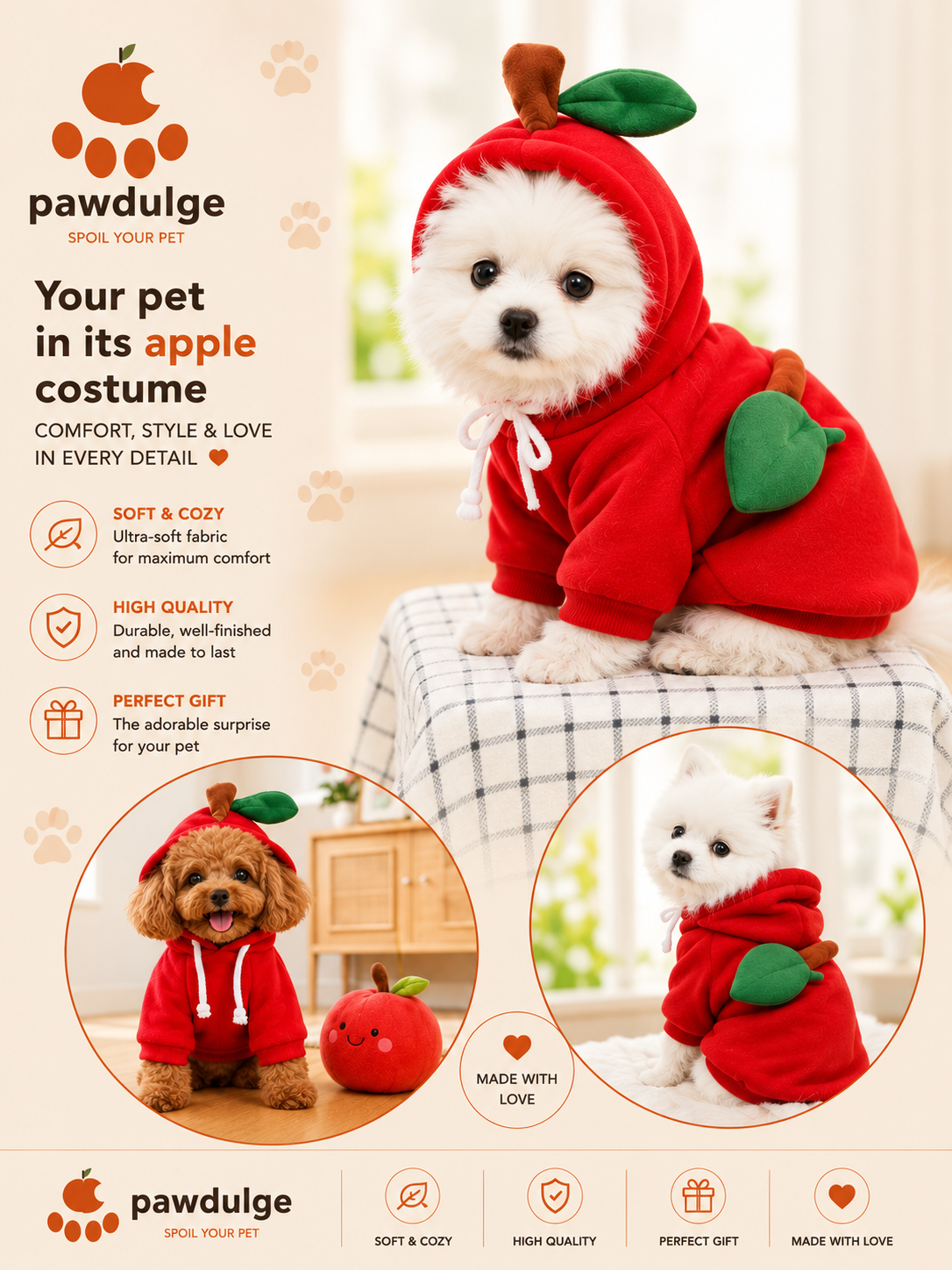 Pawdulge pet costume hoodie for dogs and cats, soft fleece with costume hood