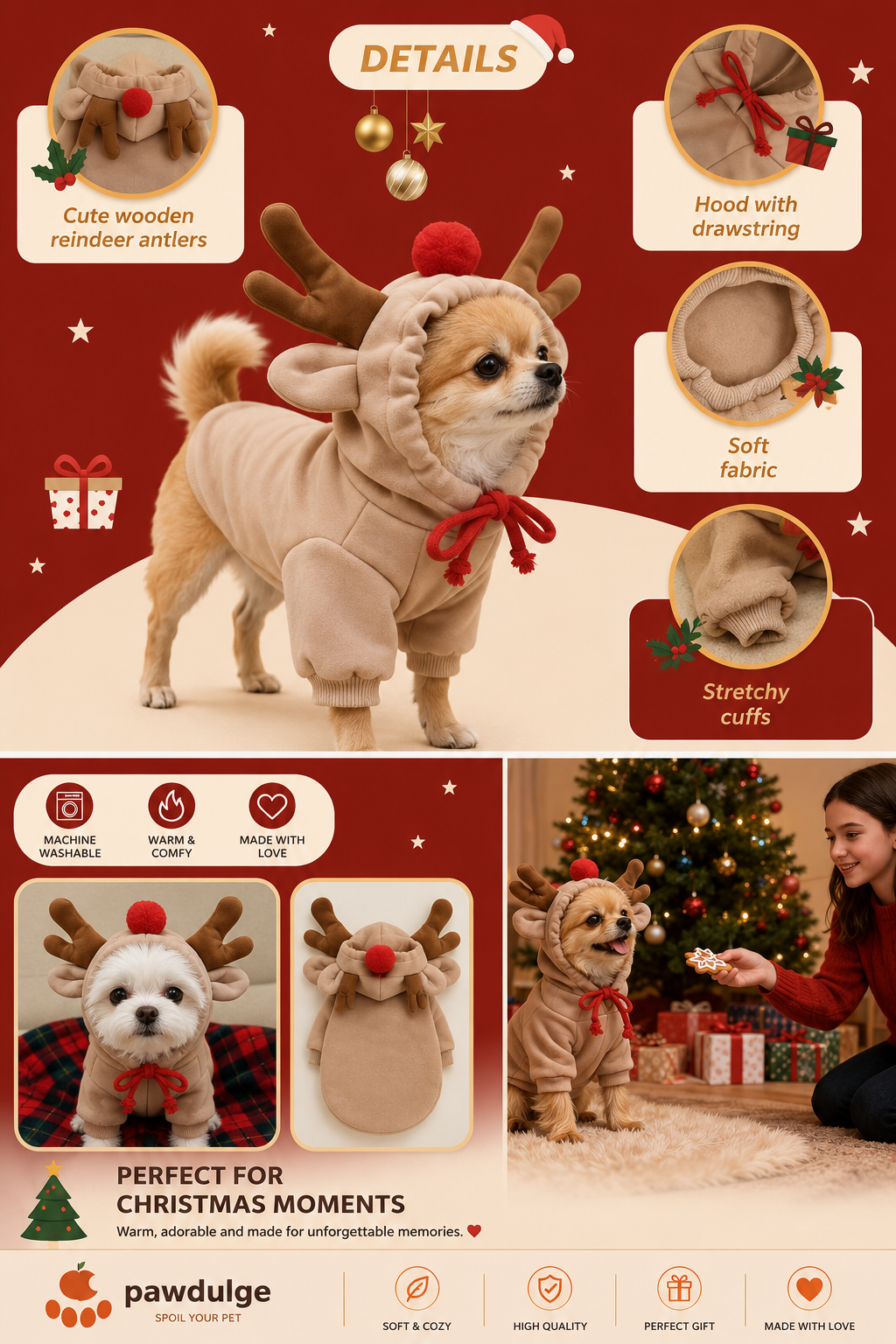 Pawdulge pet Halloween costume hoodie in soft fleece, sizes XS to 2XL