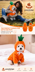 Pawdulge carrot costume hoodie - happy owner cuddling her dog outdoors